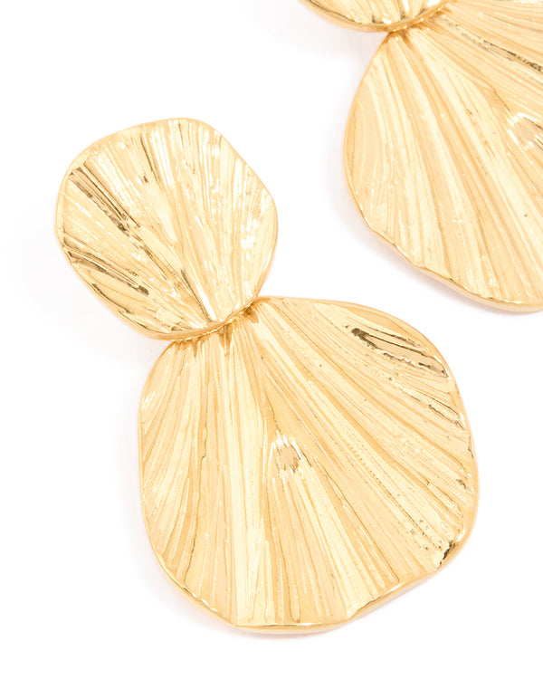 Waterproof Gold Plated Stainless Steel Double Textured Drop Earrings