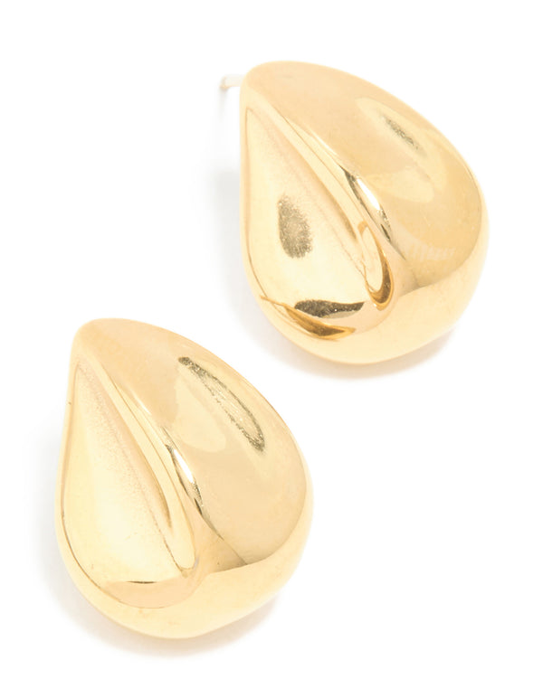 Waterproof Gold Plated Stainless Steel Organic Teardrop Stud Earrings