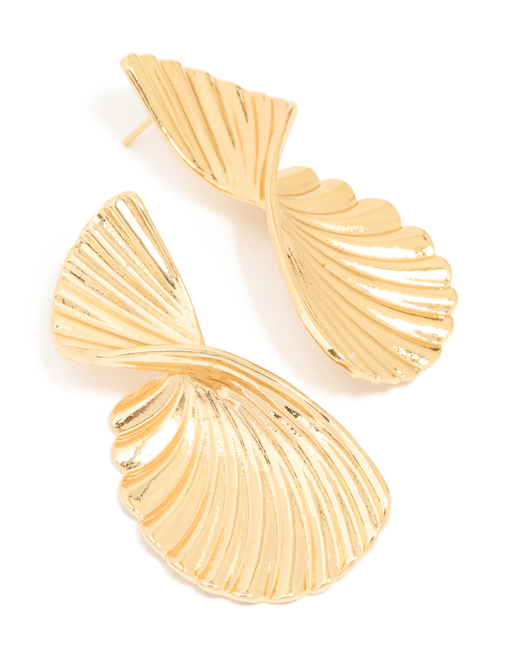 Discover these waterproof gold plated stainless steel twisted textured stud earrings front view
