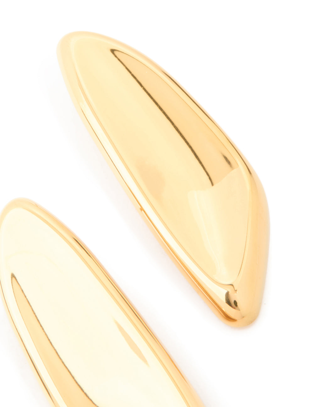 Presenting waterproof stainless steel shield stud earrings in gold plated finish post detail view
