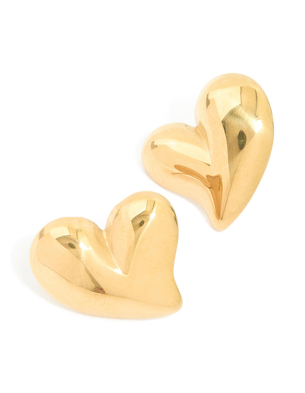 Waterproof Gold Plated Stainless Steel Moving Heart Statement Stud Earrings