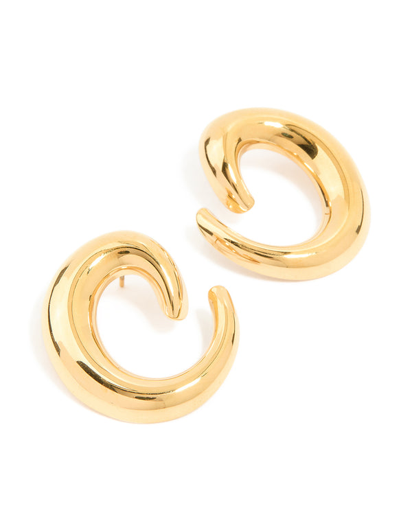 Waterproof Gold Plated Stainless Steel Swirl Statement Stud Earrings