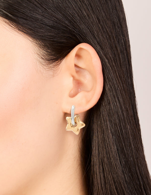 Waterproof Mixed Metals Plated Stainless Steel Small Star Huggie Earrings
