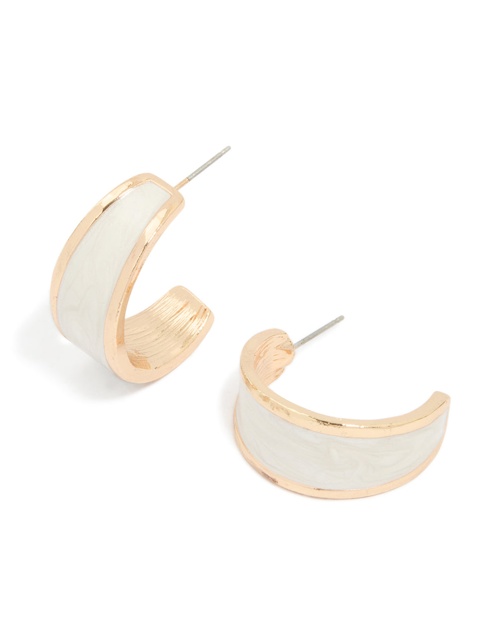 Gold White Enamel Open Hoop Earrings