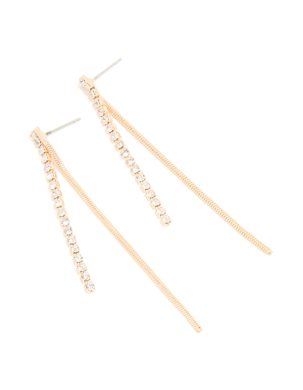 Gold Diamante Cup Chain & Snake Chain Drop Earrings