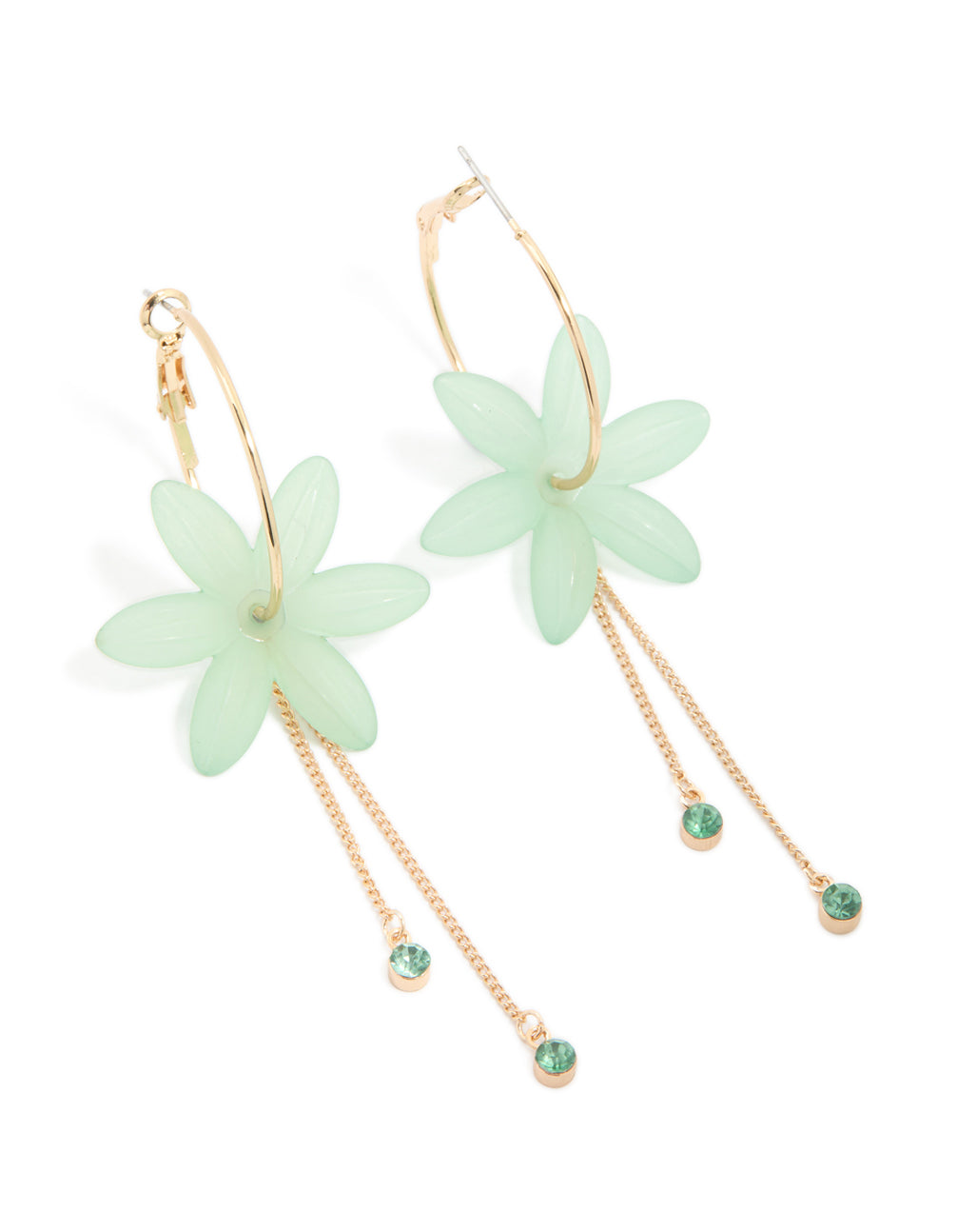 Gold Diamante Blue Flower Chain Drop Earrings