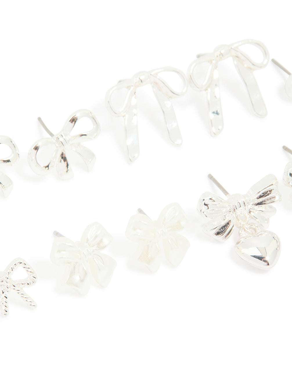 Silver Pearl & Bow Mixed Stud Earrings 8-Pack