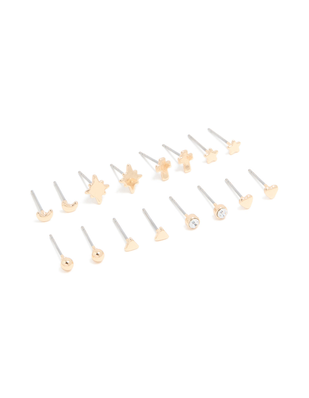 Gold Cross & Star Stud Earrings 8-Pack