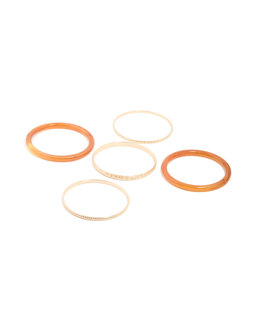 Gold Etched & Orange Acrylic Bangles 5-Pack
