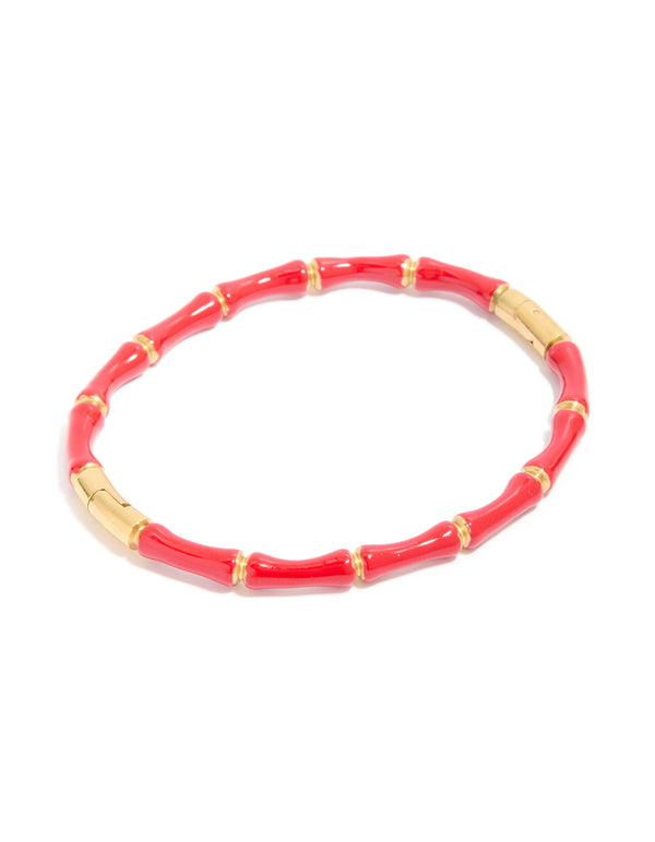 Waterproof Gold Plated Stainless Steel Red Bamboo Bangle