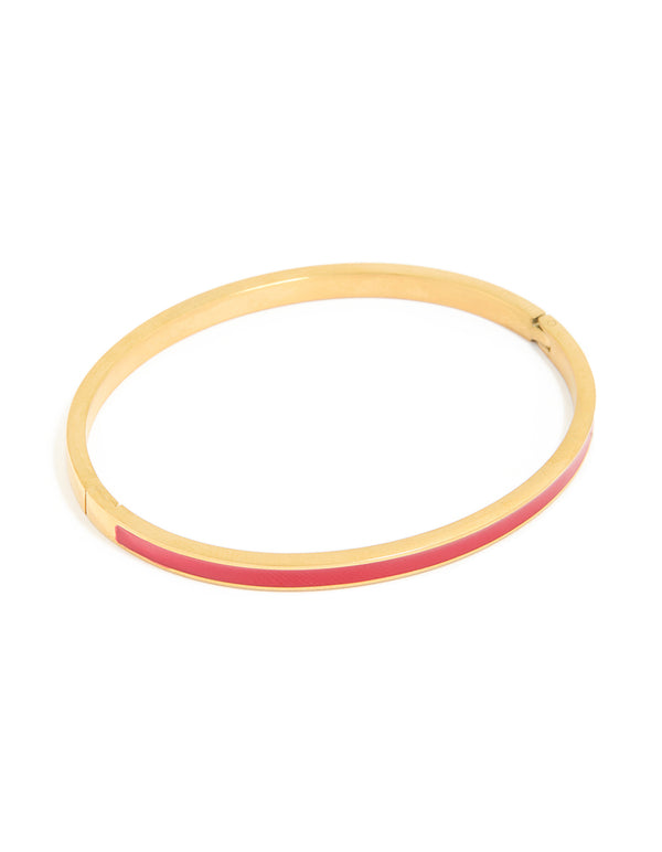 Waterproof Gold Plated Stainless Steel Thin Red Enamel Hinged Bangle