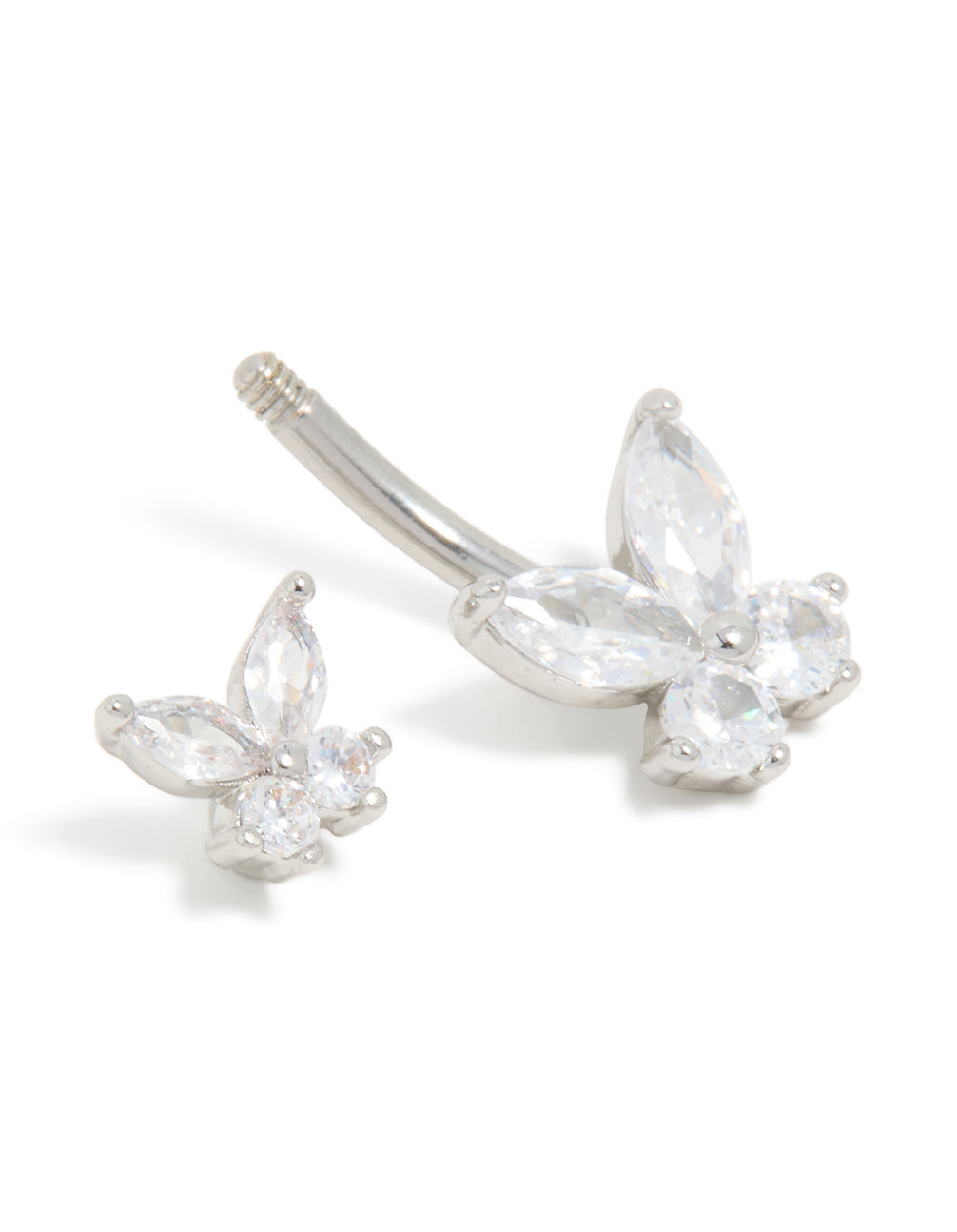 Surgical Steel Cubic Zirconia Double Butterfly Belly Bar