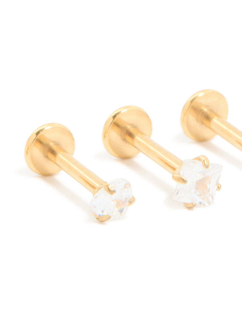 Gold Plated Surgical Steel Cubic Zirconia Flat Back Earrings 3-Pack