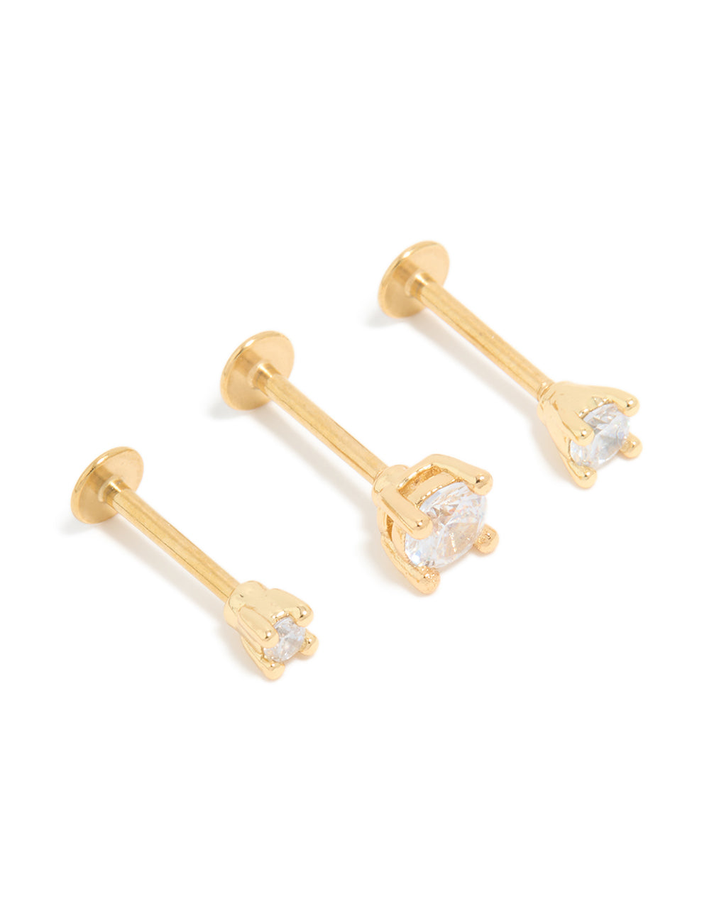 Gold Plated Surgical Steel Cubic Zirconia Flat Back Studs 3-Pack