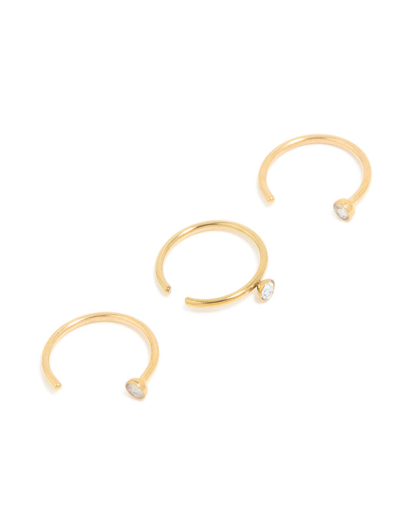 Gold Plated Surgical Steel Open Nose Rings 3-Pack