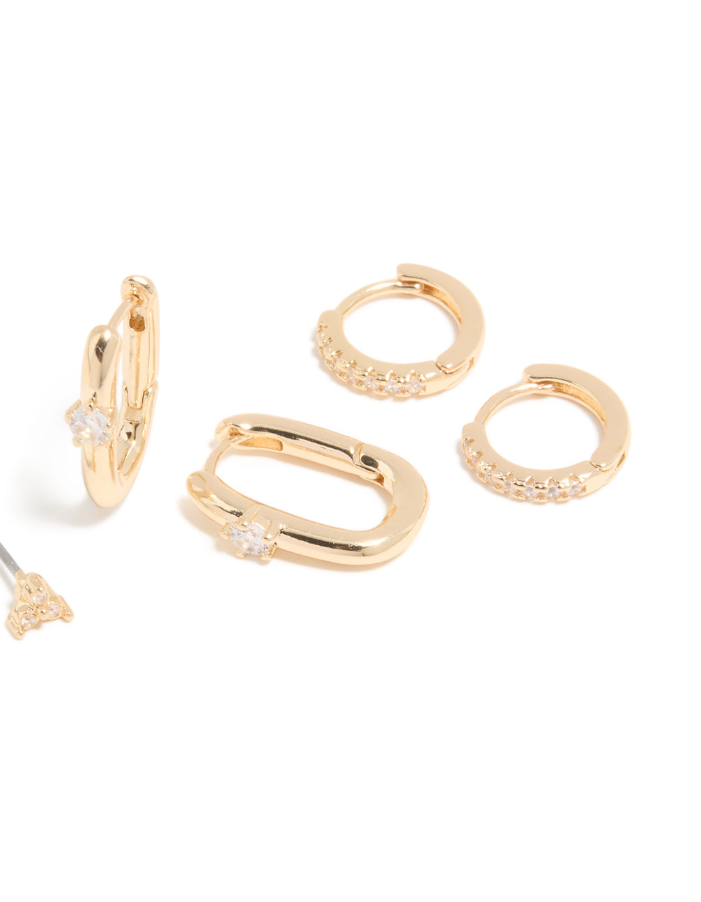 Gold Cubic Zirconia Rectangle Huggie & Stud Earrings 3-Pack