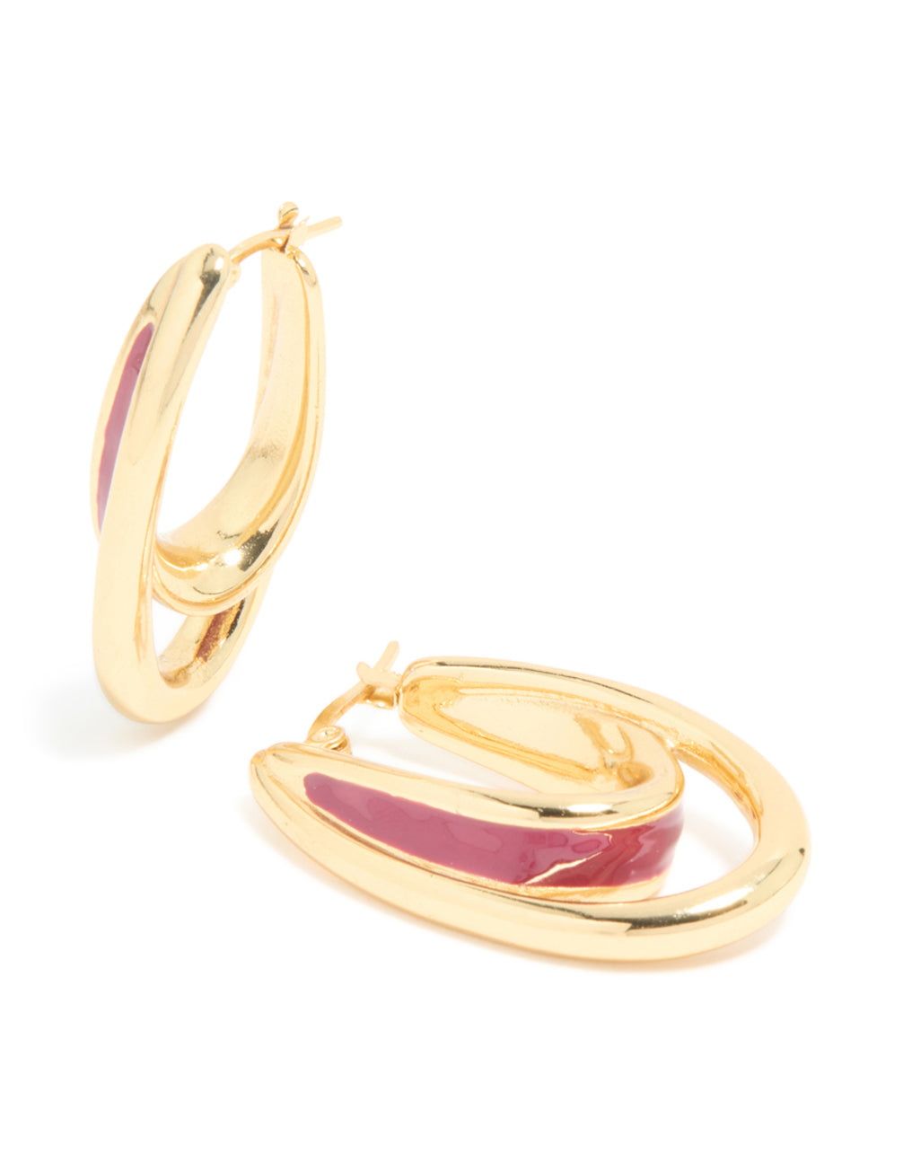 Discover waterproof hoop earrings crafted from stainless steel with red enamel and statement design in maroon front view