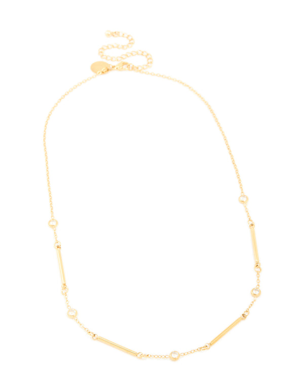 Designed with waterproof gold plated stainless steel pebble station necklace front view