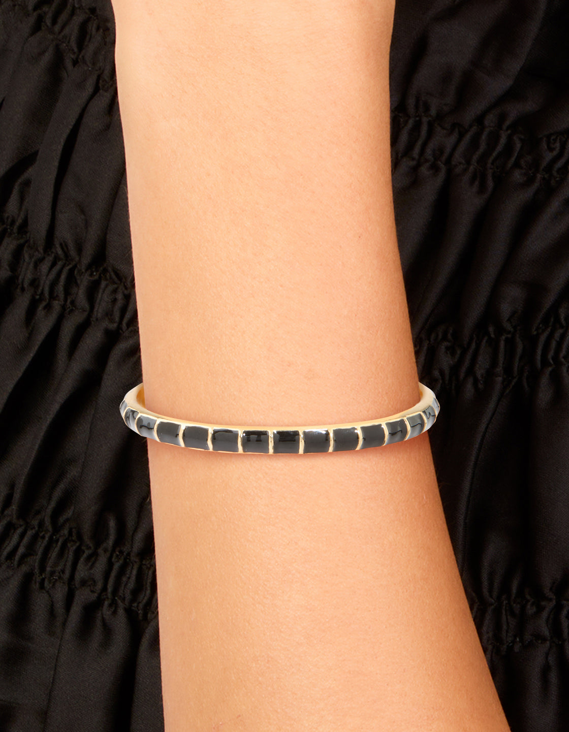 Waterproof Gold Plated Stainless Steel Black Enamel Bamboo Wrist Cuff