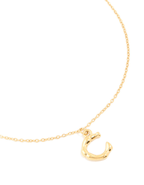 Waterproof Gold Plated Stainless Steel Bamboo Letter C Necklace