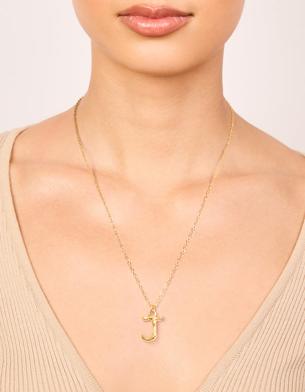 Waterproof Gold Plated Stainless Steel Bamboo Letter J Necklace