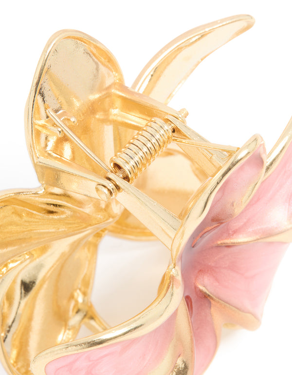 Gold Dusty Pink Enamel Frangipani Flower Claw Clip