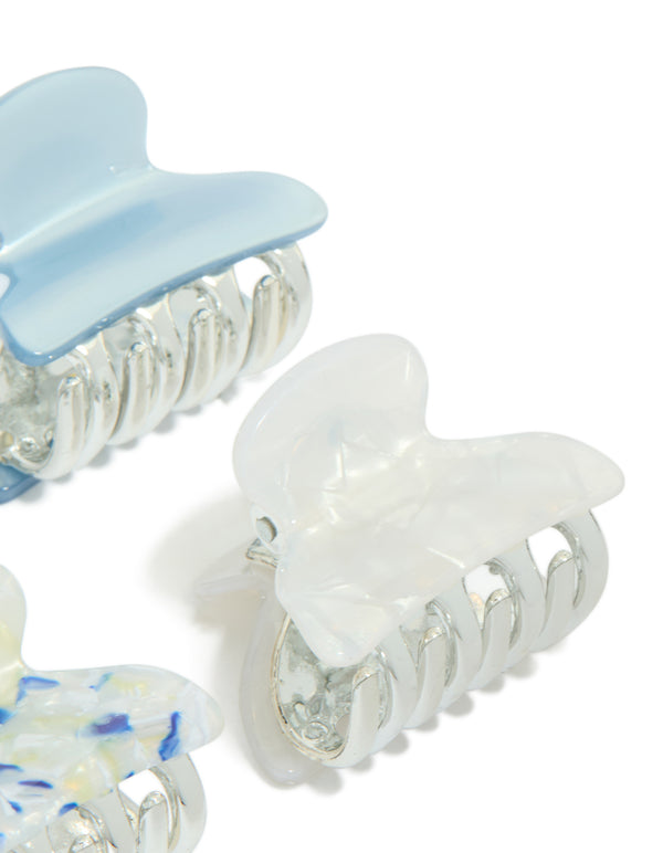Featuring white and blue claw clips in a 4-pack in silver side view