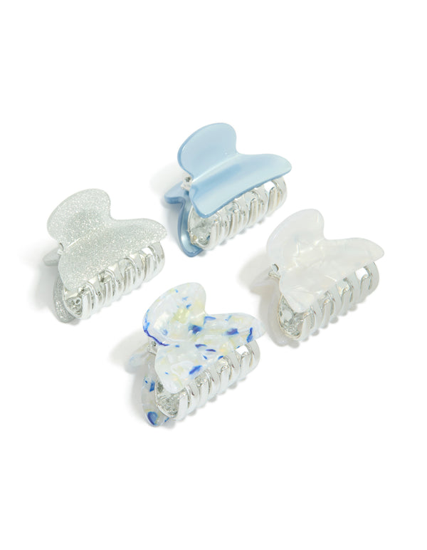 Discover white and blue claw clips in a 4-pack in silver front view