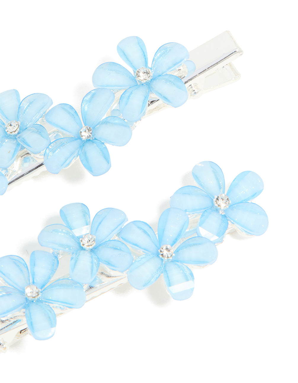 Silver Blue Diamante Mini Flower Clips 2-Pack