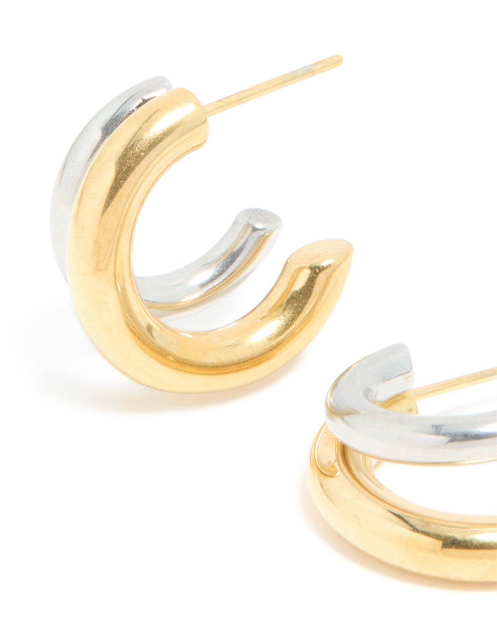 Explore waterproof mixed metal plated stainless steel double illusion hoop earrings in statement style close up view
