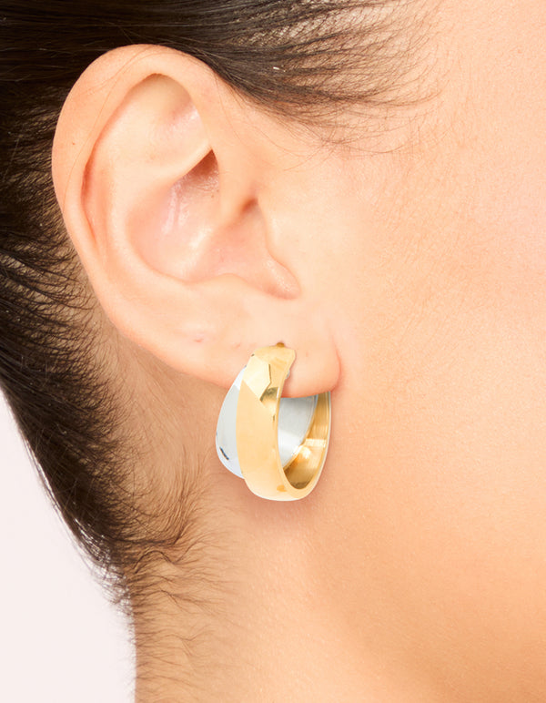 Waterproof Mixed Metals Plated Stainless Steel Small Illusion Hoop Earrings
