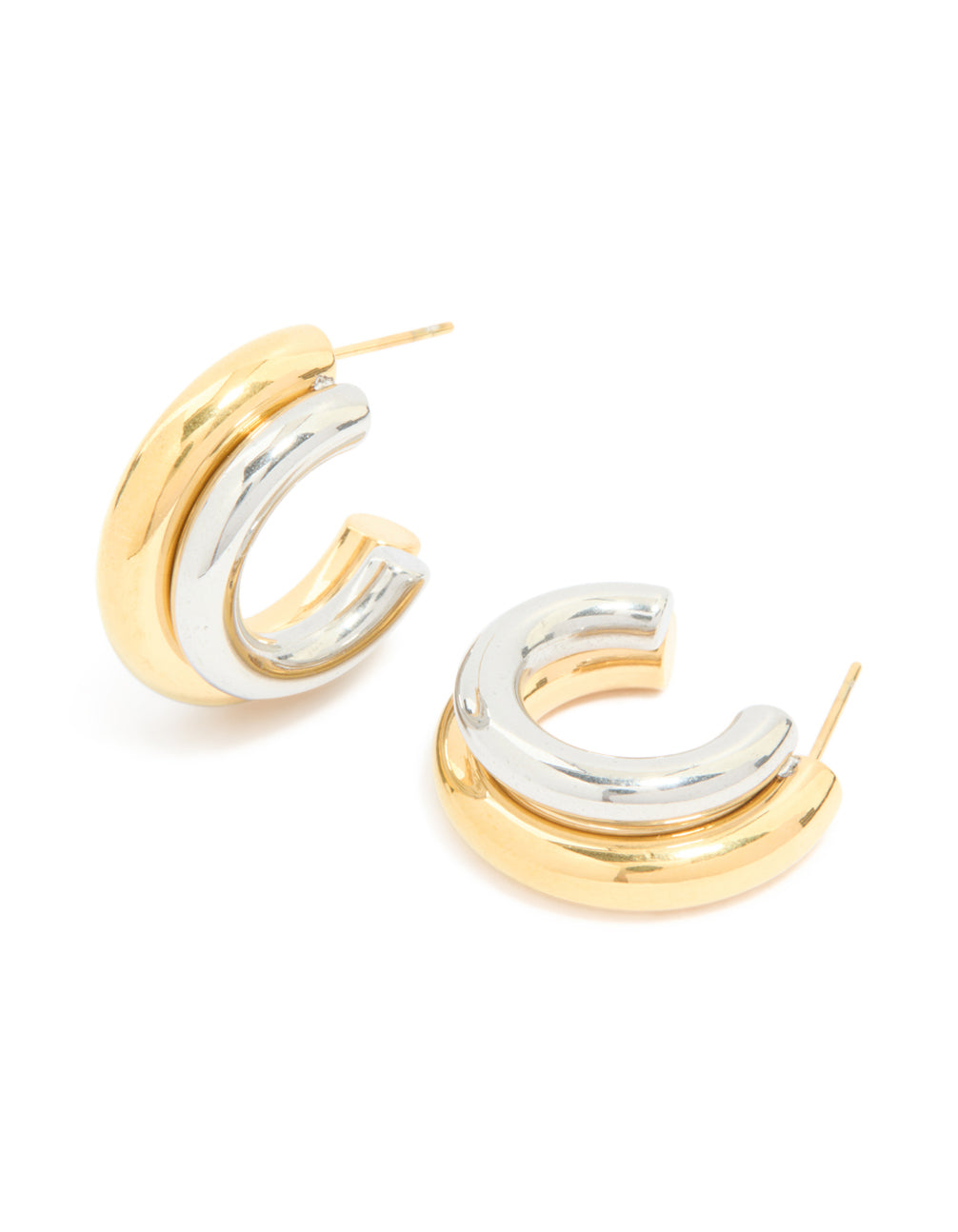 Waterproof Mixed Metal Plated Stainless Steel Double Illusion Hoop Earrings