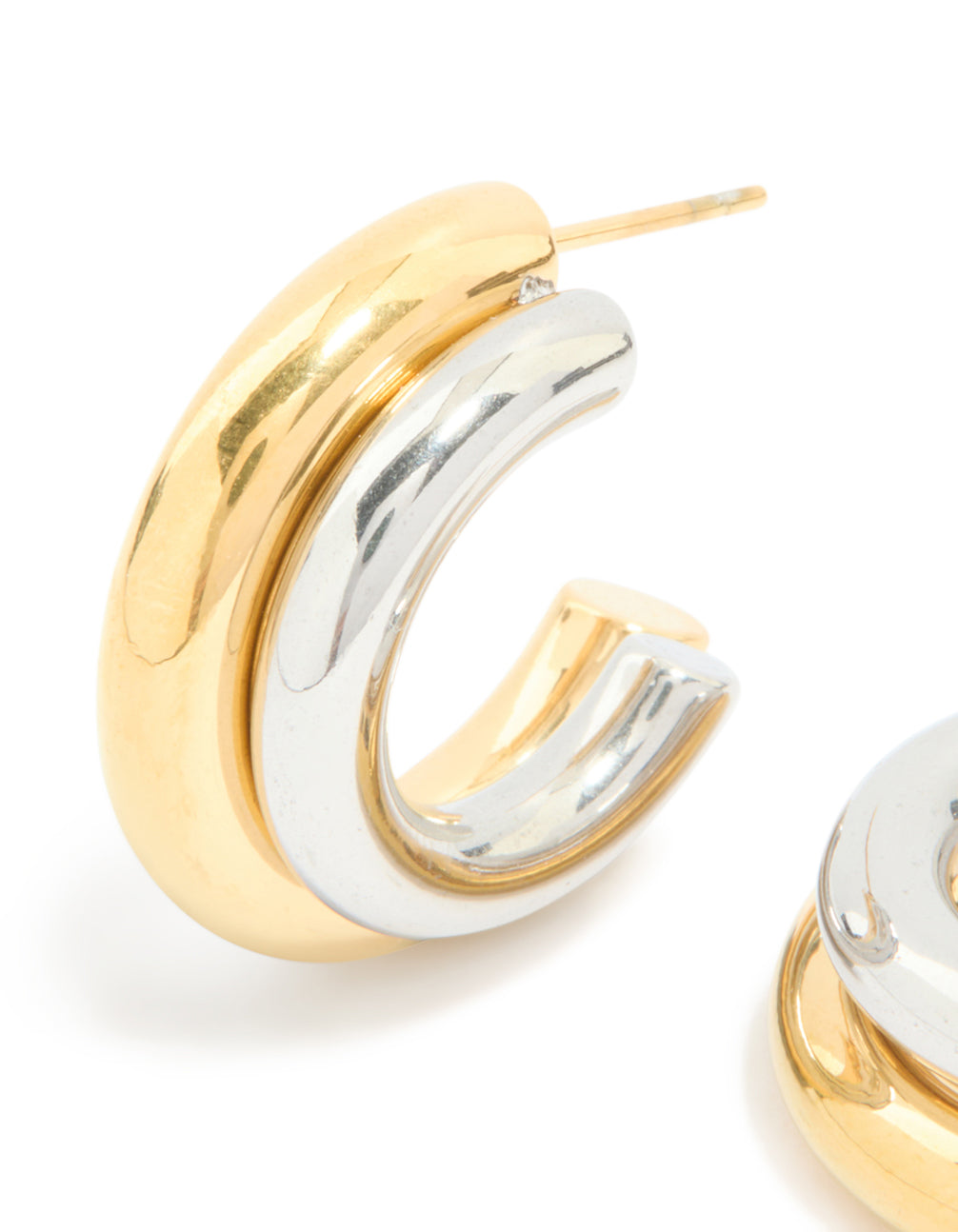 Waterproof Mixed Metal Plated Stainless Steel Double Illusion Hoop Earrings