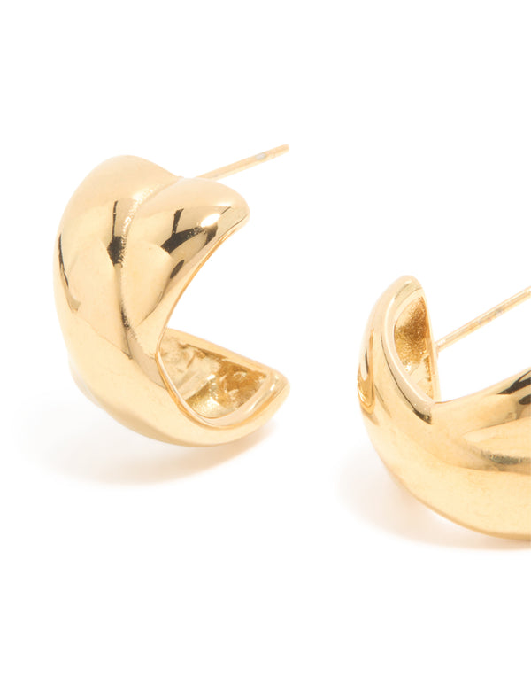 Waterproof Gold Plated Stainless Steel Double Cross Over Illusion Hoop Earrings