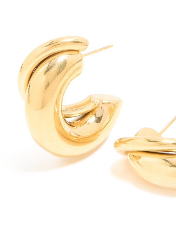 Waterproof Gold Plated Stainless Steel Medium Illusion Hoop Earrings