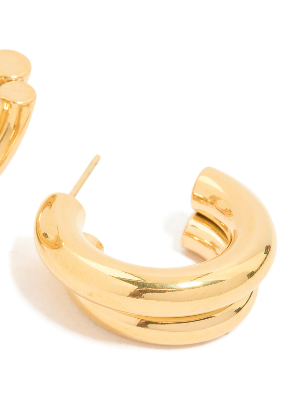 Presenting waterproof double illusion hoop earrings crafted from gold plated stainless steel in statement style post detail view