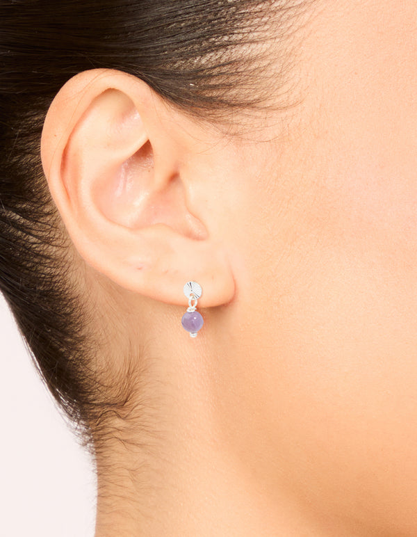 Sterling Silver Amethyst Semi-Precious Stone Drop Earrings