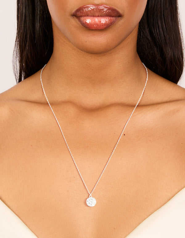 Sterling Silver Molten Round Pendant Necklace