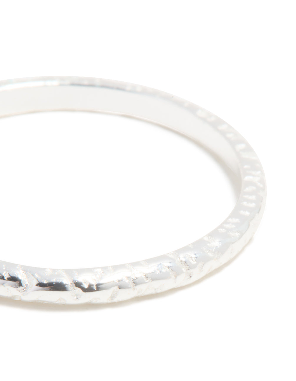Highlighting sterling silver molten ring in close up view