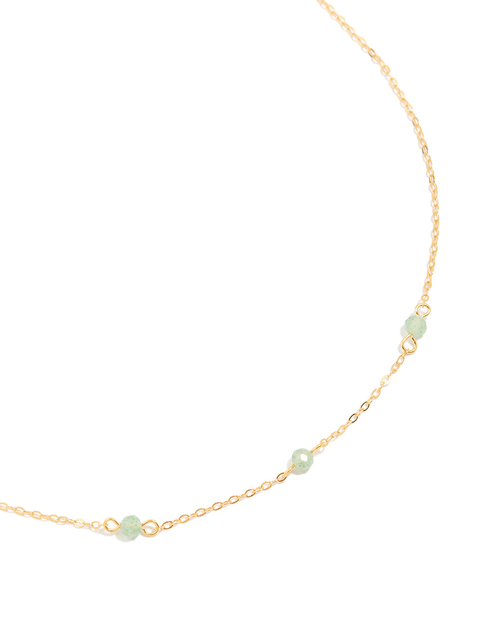 Gold Plated Sterling Silver Green Semi Precious Stone Station Necklace