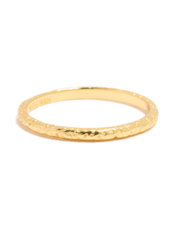 Crafted from gold plated sterling silver molten ring featuring textured band front view