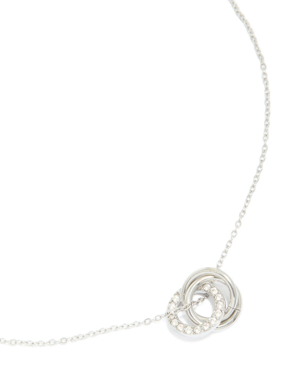 Elegant waterproof stainless steel cubic zirconia triple circle link necklace featuring in silver close up view