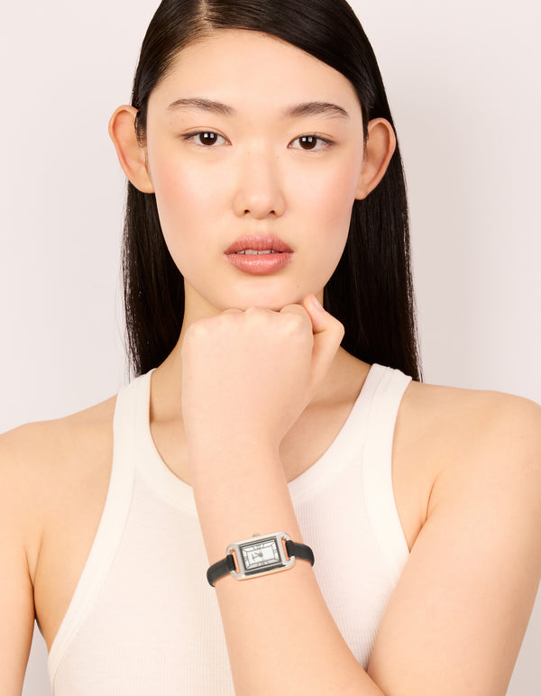 Silver Black PU Leather Mini Loop Watch