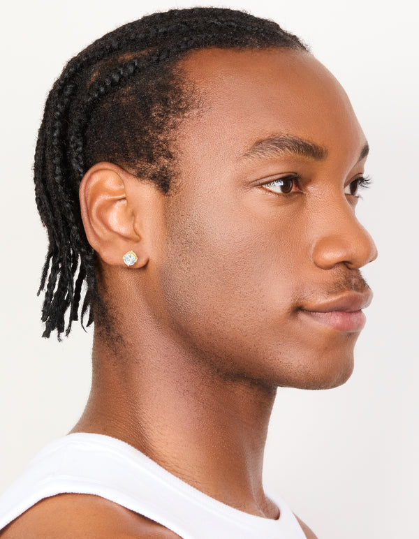 Mens Waterproof Gold Plated Stainless Steel Small Round Cubic Zirconia Stud Earrings