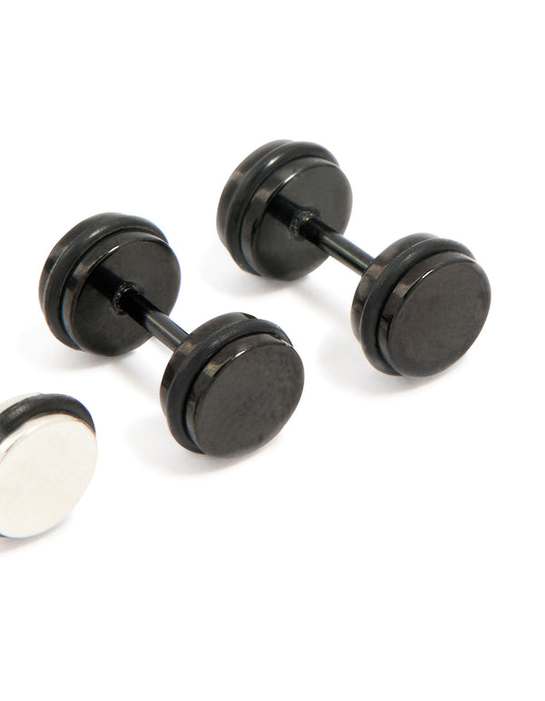 Mens Waterproof Stainless Steel Black Coated Metal Mixed Flat Back Studs 2-Pack