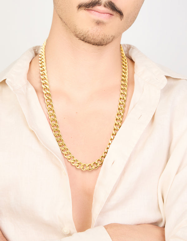 Mens Waterproof Gold Plated Stainless Steel Miami Cuban Link Necklace