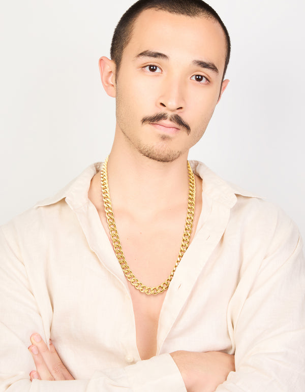 Mens Waterproof Gold Plated Stainless Steel Miami Cuban Link Necklace