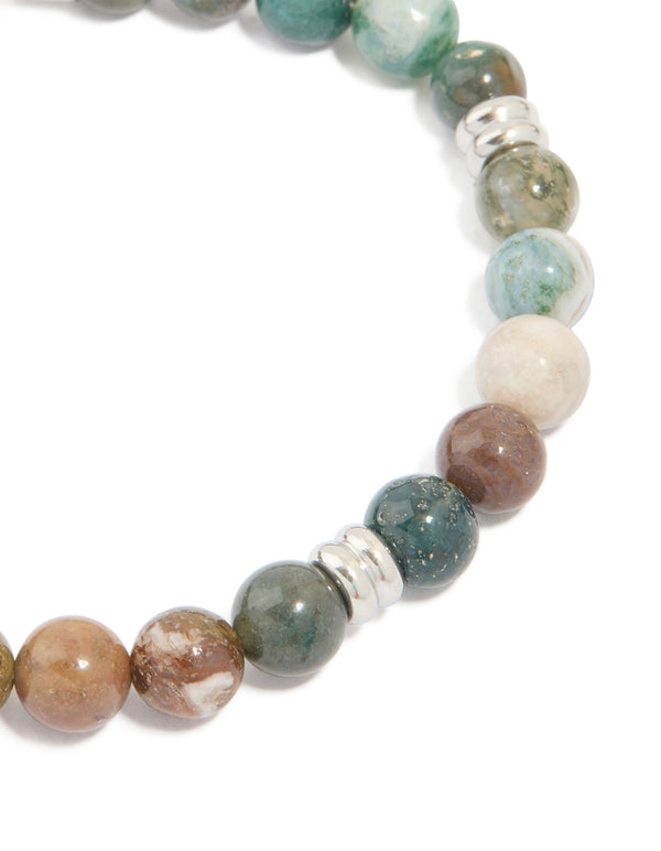 Mens Waterproof Stainless Steel Semi Precious Beaded Bracelet