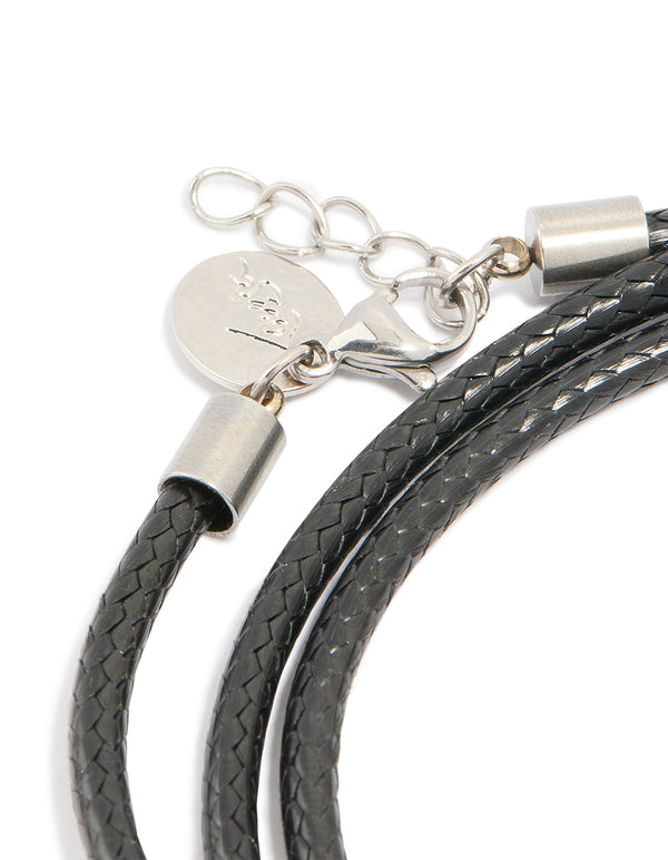 Mens Waterproof Stainless Steel Cord Wrap Bracelet