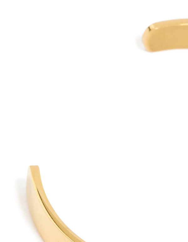 Featuring mens waterproof smooth flat wrist cuff crafted from stainless steel with chunky gold plated finish closure detail view